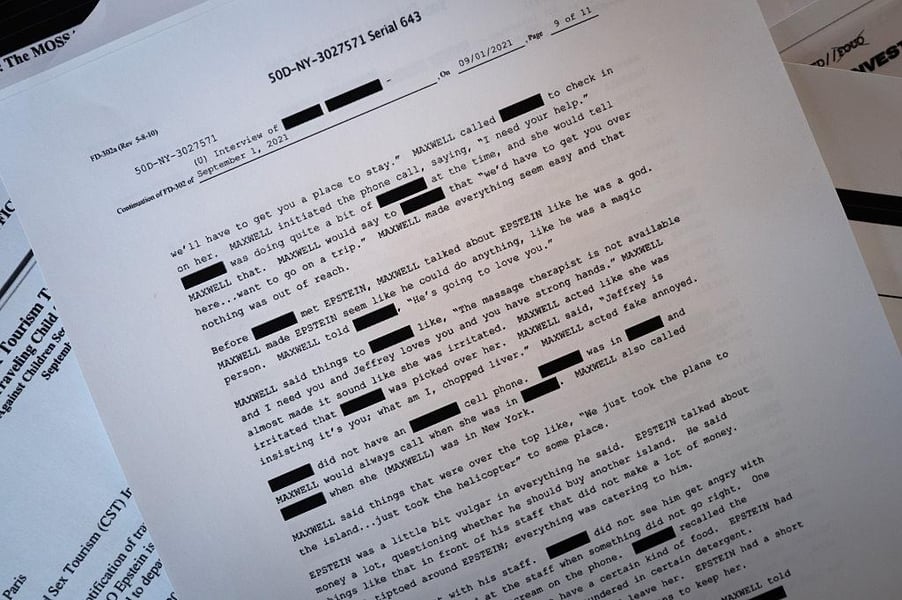 Epstein Files documents released by DOJ showing redacted investigation records