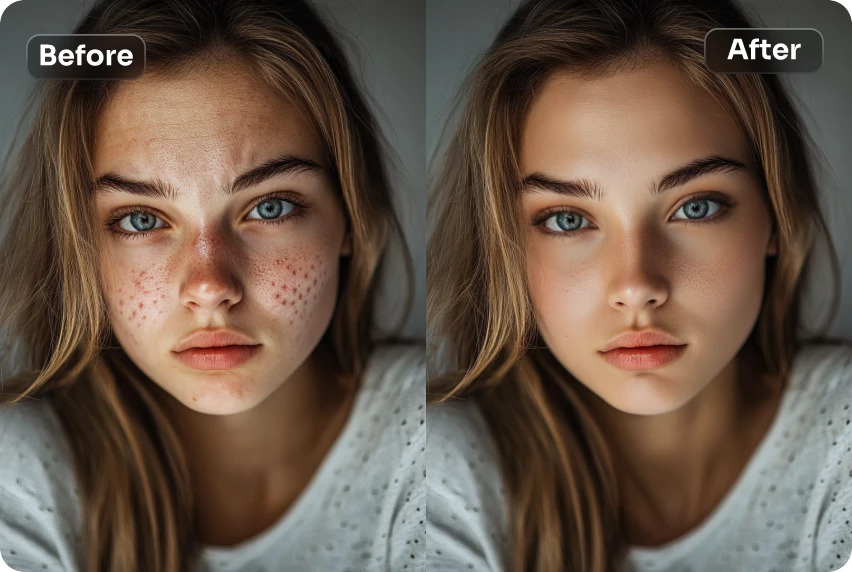 Google Photos AI touch-up tools showing before and after selfie enhancement
