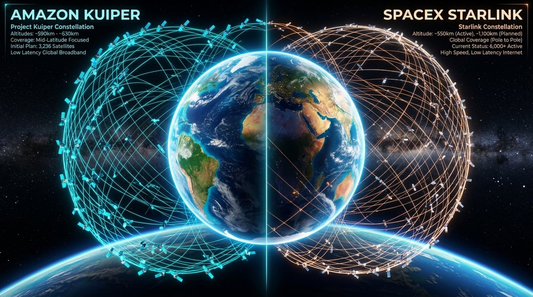 Comparison of Amazon Kuiper and SpaceX Starlink satellite constellations