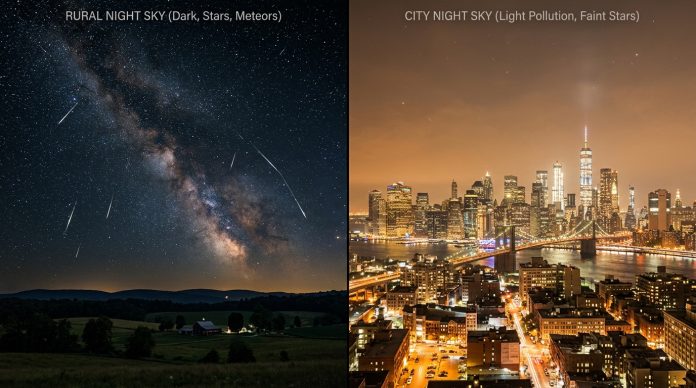 Light Pollution Impact on Meteor Viewing Comparison of meteor visibility in dark sky versus light polluted city
