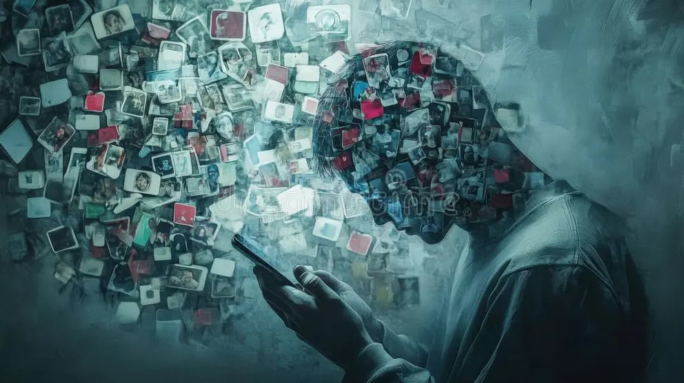 Person addicted to smartphone highlighting social media impact on brain and mental health