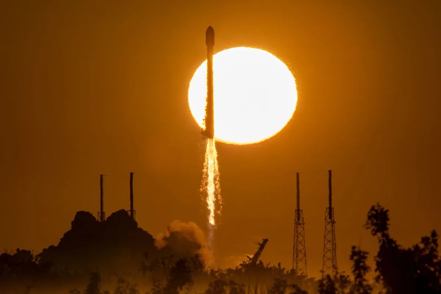 SpaceX Falcon 9 rocket launching GPS III SV10 satellite for US Space Force