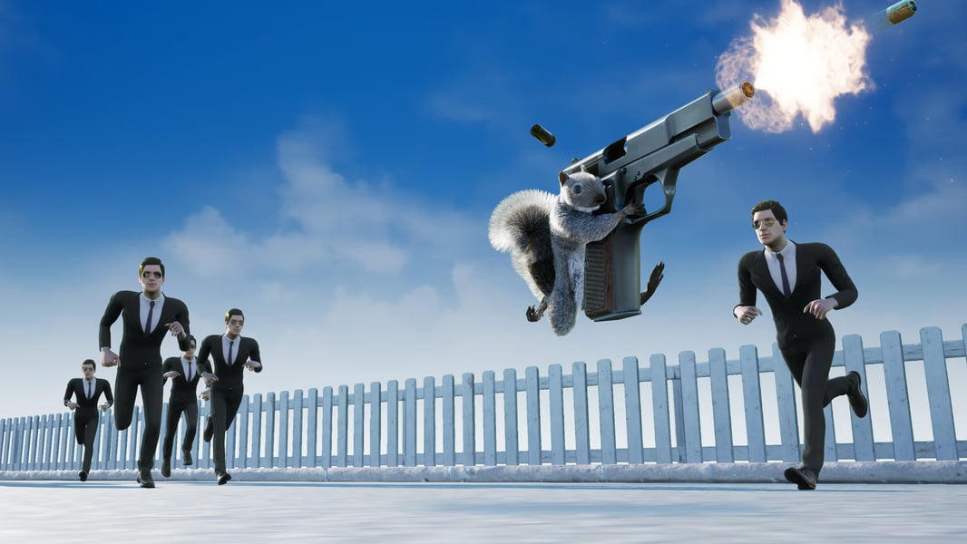 Squirrel with a Gun indie game chaotic gameplay PS5