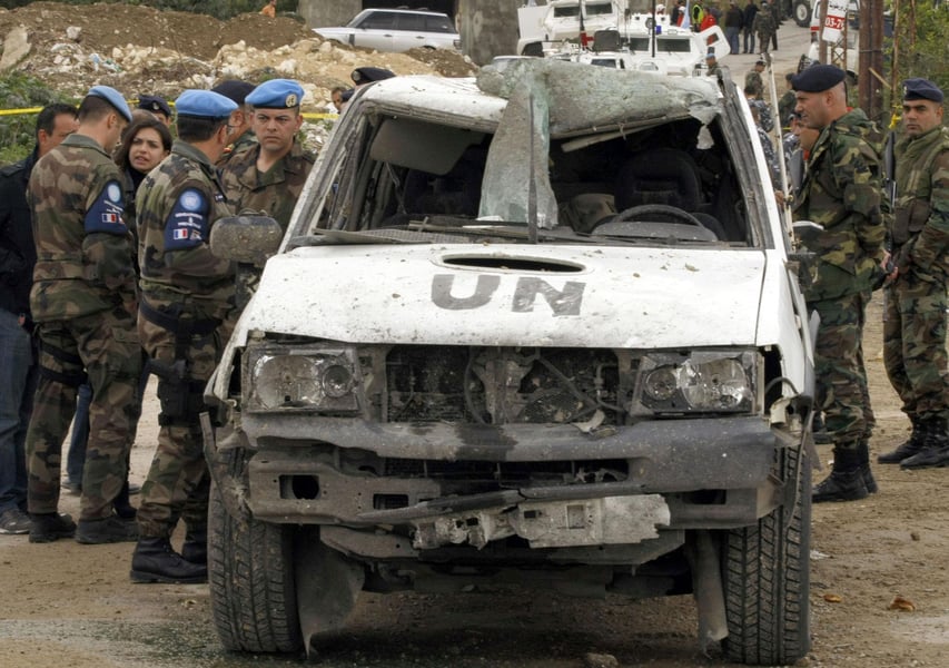 UN peacekeepers vehicle destroyed in Lebanon after Israeli tank fire and IED blast