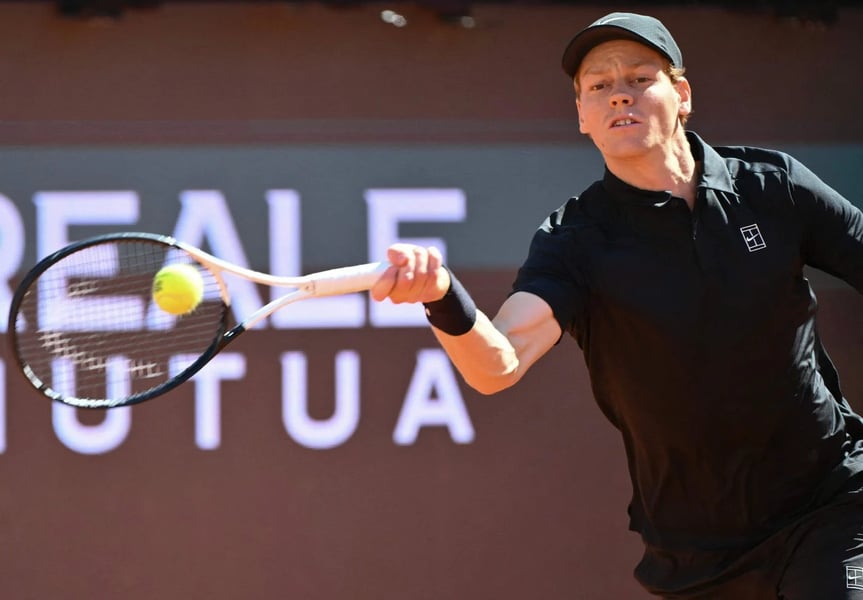 Sinner Dominates Pellegrino in Rome Masters Clash Jannik Sinner playing a forehand against Andrea Pellegrino during Italian Open 2026 match in Rome