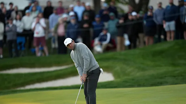 PGA Championship 2026 Round 1 leaderboard showing seven players tied for the lead