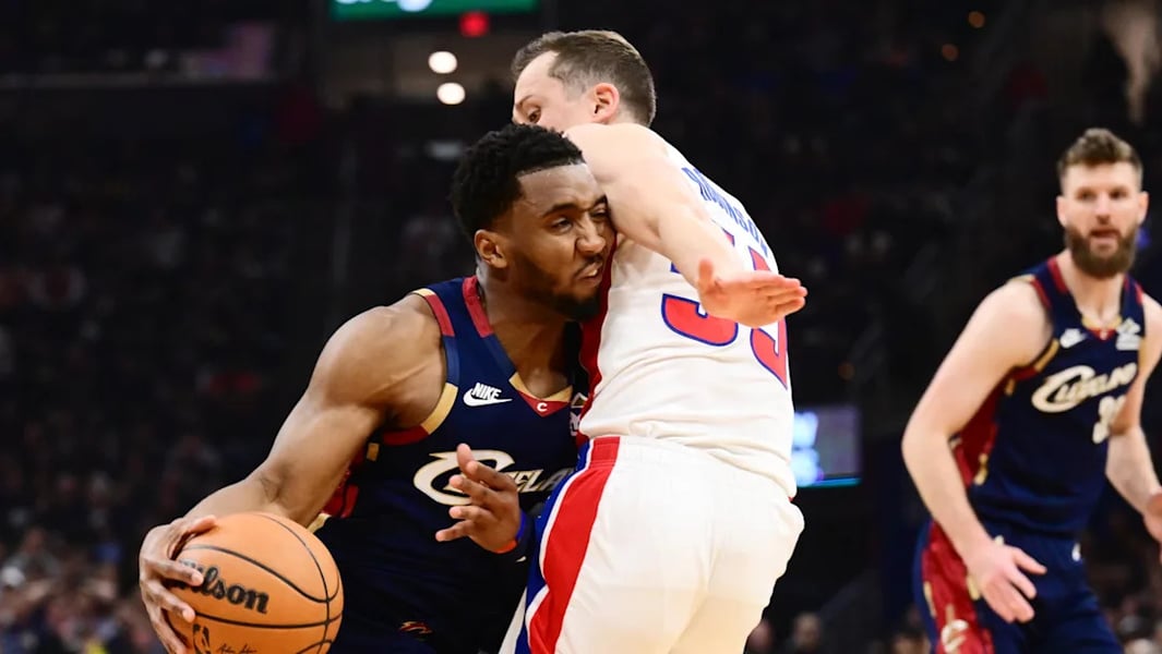 Mitchell Leads Cavaliers Offense in Game 7 Donovan Mitchell attacking the rim during Game 7 vs Pistons