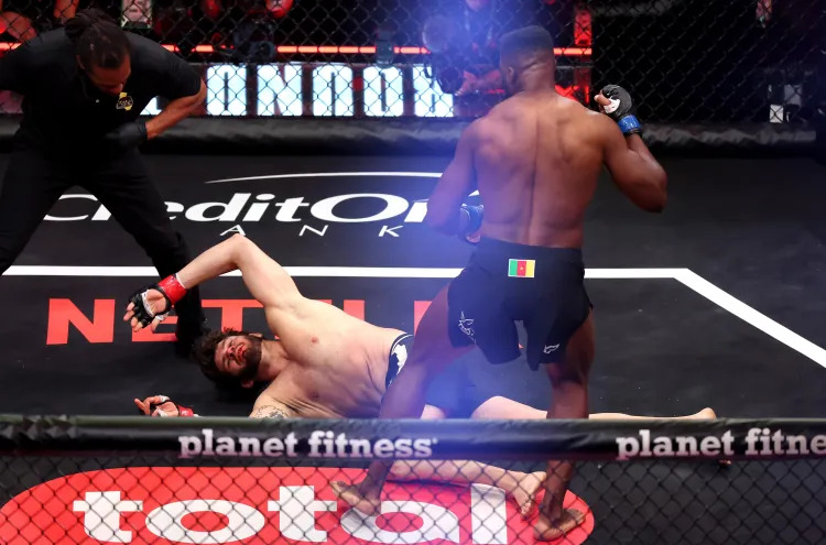 Francis Ngannou lands knockout punch against Philipe Lins during MVP MMA 1