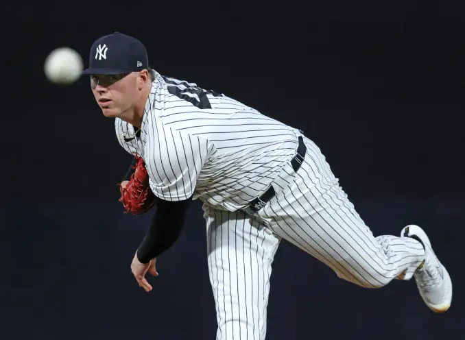 Ryan Weathers pitches during Yankees no-hit bid against Orioles