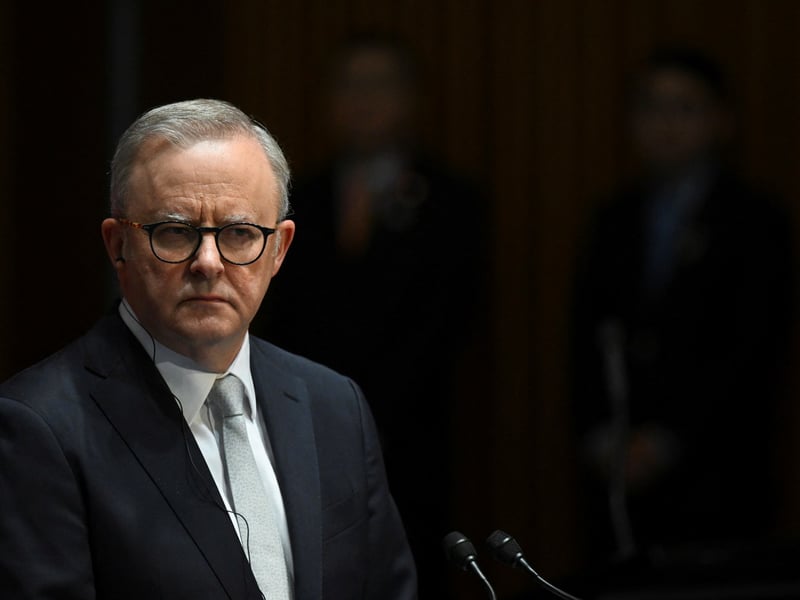 Australian Prime Minister Anthony Albanese speaks at Parliament House in Canberra as Labor defends its capital gains tax overhaul