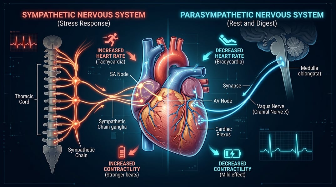 Diagram showing sympathetic and parasympathetic nervous system regulating heart rate variability