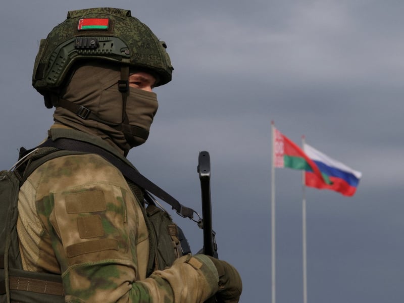 Belarusian soldier during joint military nuclear drills with Russia