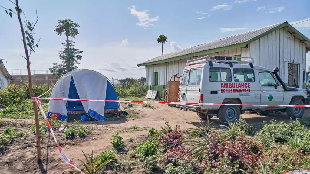 Ebola Treatment Center in Bunia During Bundibugyo Outbreak Health workers and patients inside an Ebola treatment center in Bunia, Ituri Province, Congo during the 2026 Bundibugyo outbreak
