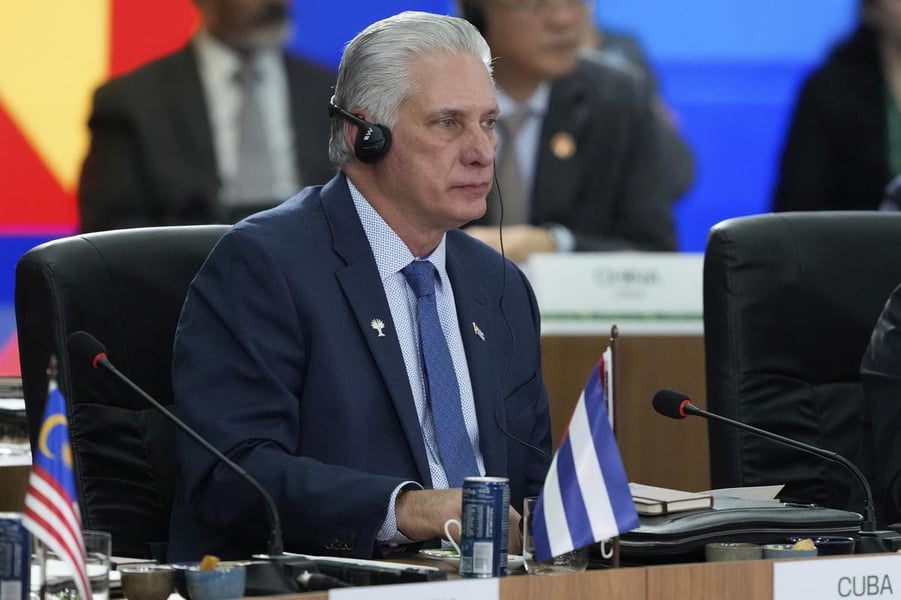 Cuban President Miguel Díaz-Canel amid rising tensions with the US over sanctions and humanitarian aid