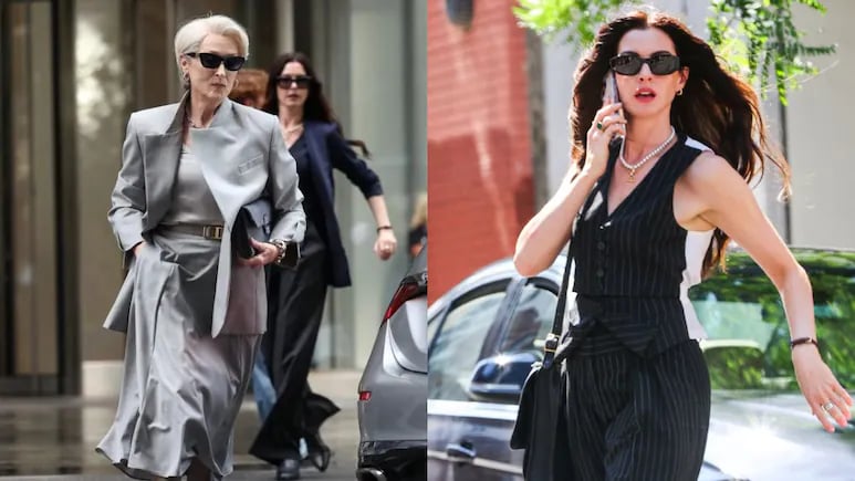 Miranda Priestly and Andy Sachs facing off in a modern fashion media office