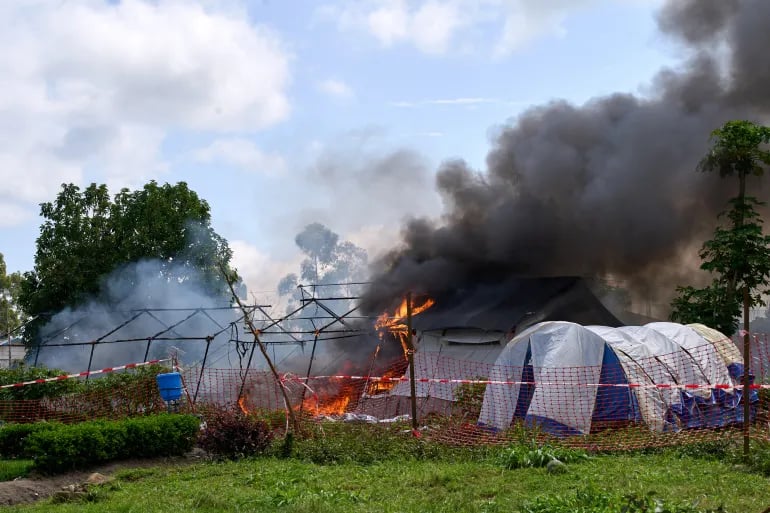 Health workers arrive at Ebola treatment centre for disinfection in Rwampara Ituri Province Congo