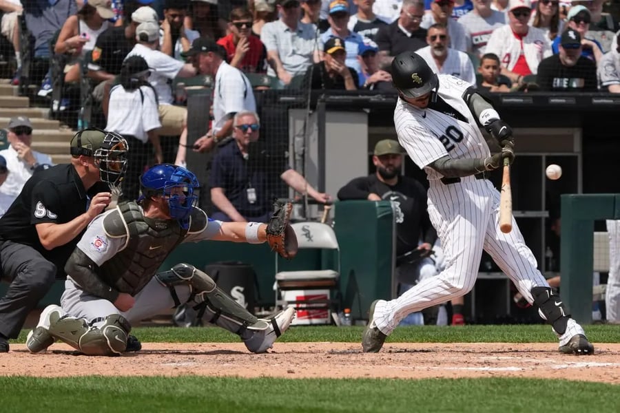Edgar Quero celebrates after hitting a walk-off home run for the White Sox against the Cubs