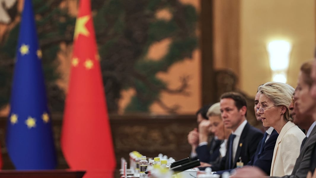 Wide view of the EU-China summit in Beijing July 2025, as Brussels prepares sector-wide tariffs on chemicals metals and clean technology