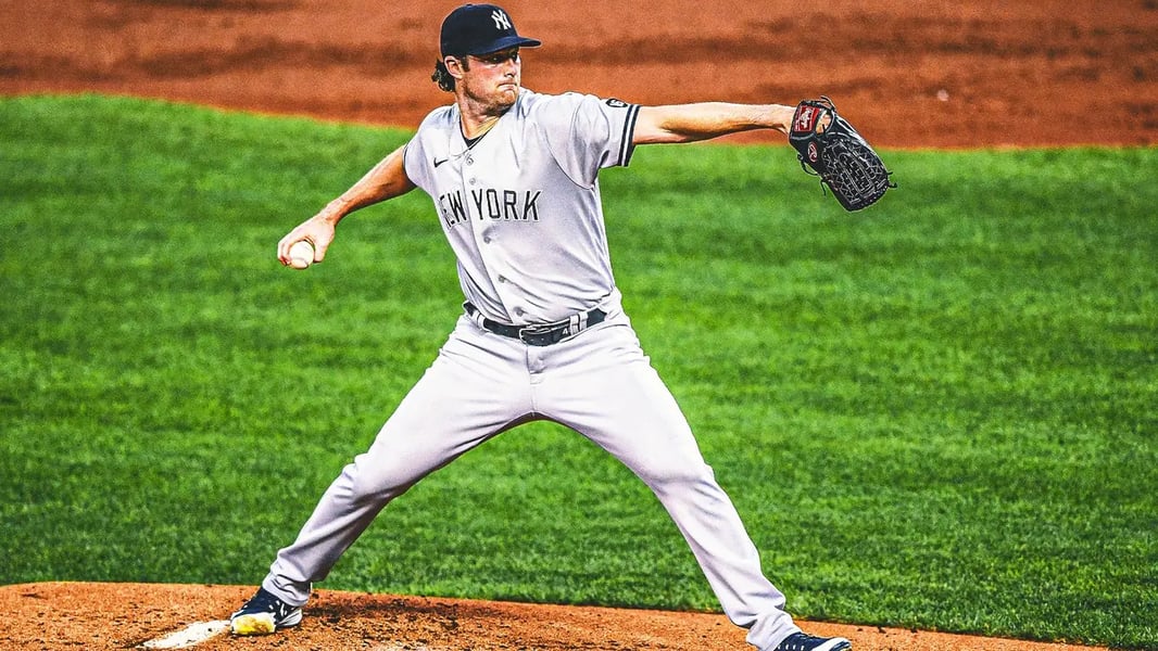 Gerrit Cole pitching for the New York Yankees during his 2026 MLB return against the Tampa Bay Rays