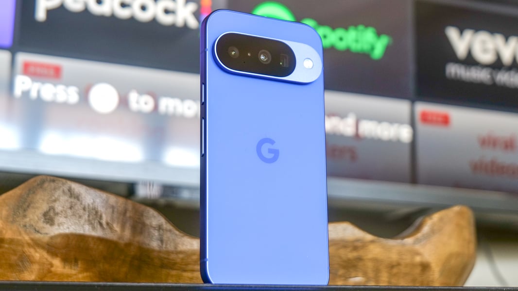 Pixel-like device shown during Google I/O 2026 Gemini demo with glowing AI overlay effect