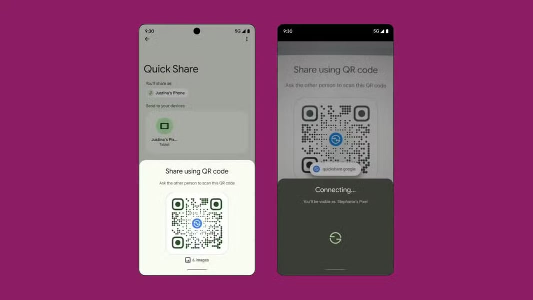 Google Quick Share QR code interface on Android phone