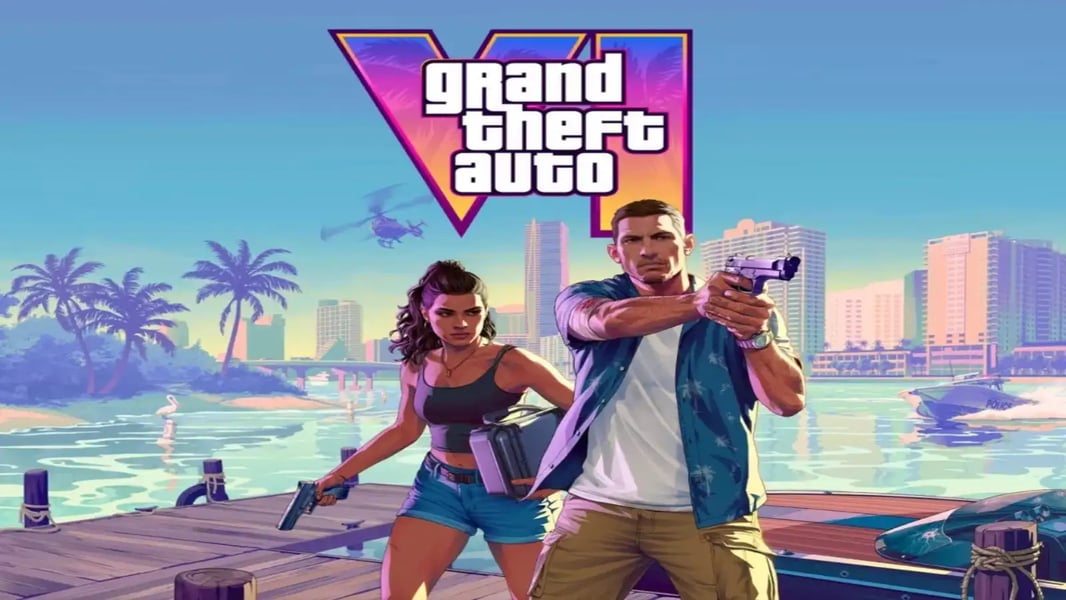 GTA 6 Vice City style skyline with $80 price tag representing gaming industry pricing change