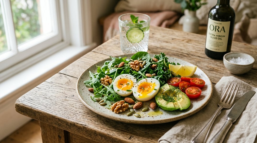 Nutrient-Rich Diet Supporting Brain Health Balanced diet with eggs and nutrient-rich foods for brain health