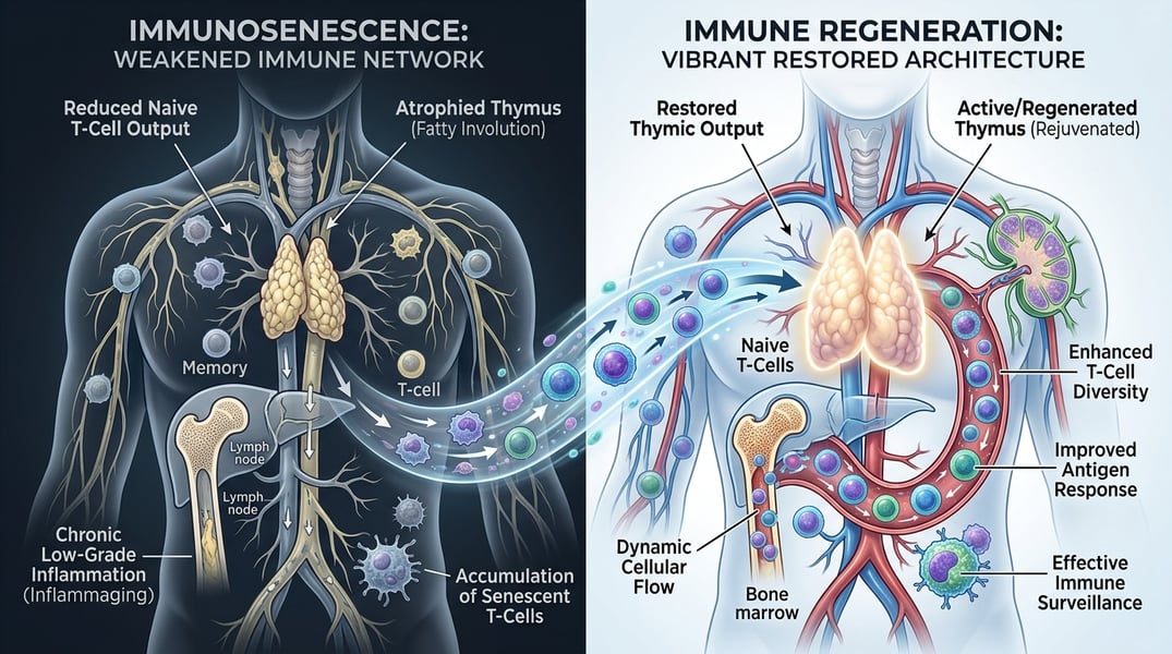 Comparison of aged and regenerated immune system driven by thymus function