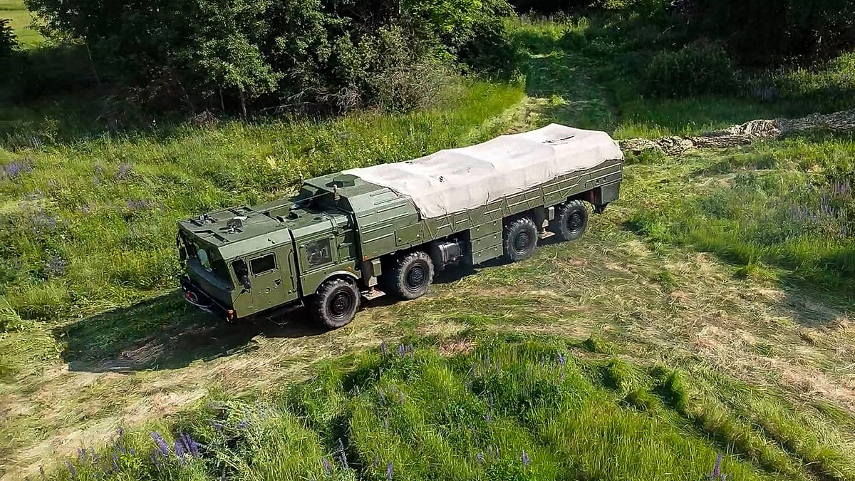 Iskander-M missile launcher during Russia Belarus joint nuclear drills