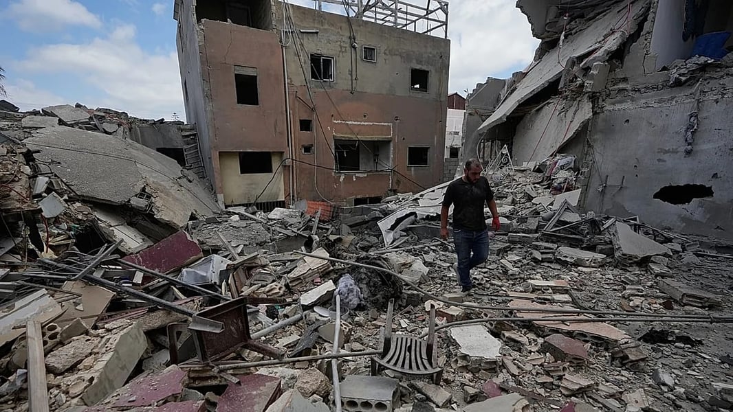 Destroyed buildings in Burj al-Shamali village near Tyre, Lebanon, after Israeli airstrikes on May 26, 2026