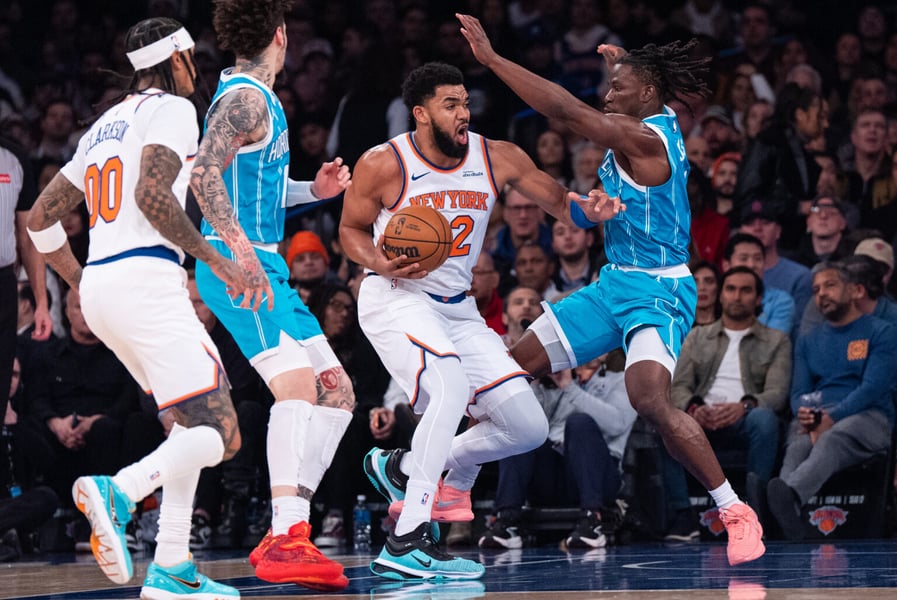 Karl-Anthony Towns and Jalen Brunson during the Knicks playoff run