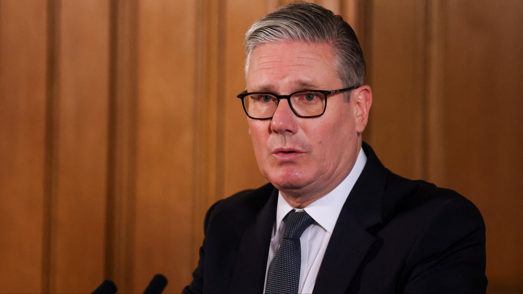 Keir Starmer speaks during a major Labour leadership crisis speech in London