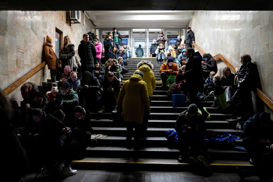 Residents shelter inside Kyiv metro station during Russian missile attack