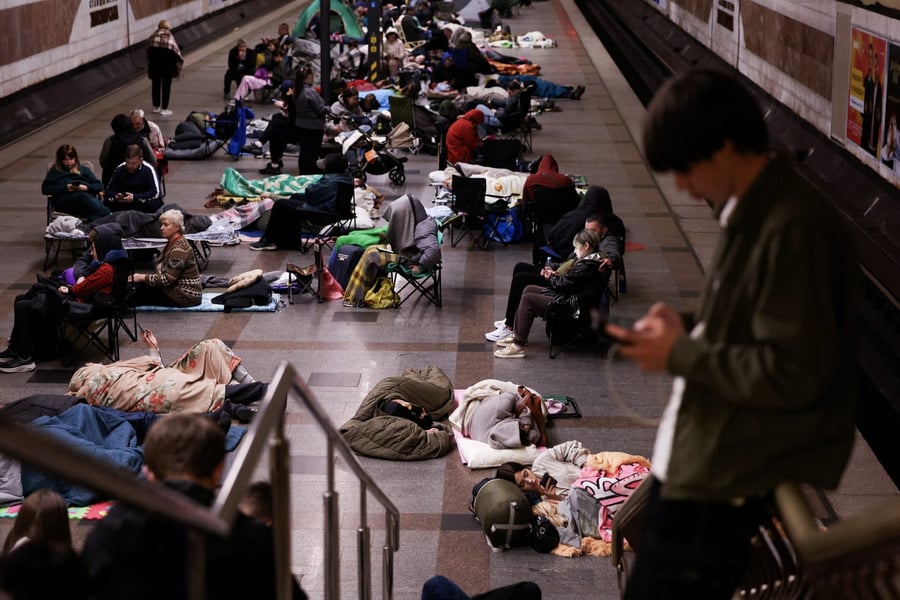 People sheltering in Kyiv metro station during Russian missile and drone strike May 24 2026