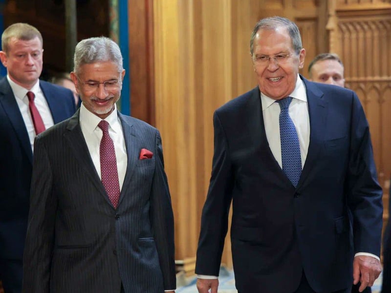 Russian Foreign Minister Sergey Lavrov meets Indian External Affairs Minister S Jaishankar during BRICS talks in New Delhi