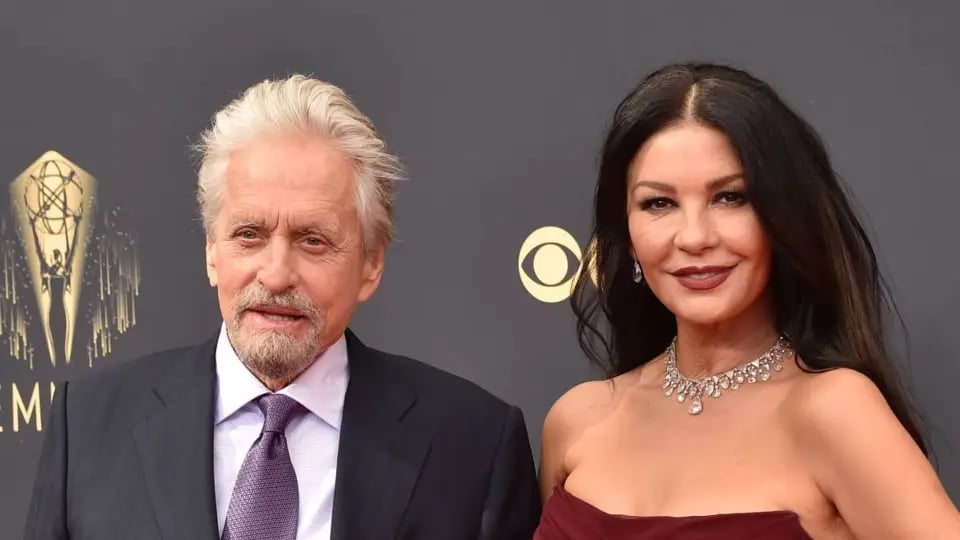 Michael Douglas and Catherine Zeta-Jones standing together at a film event