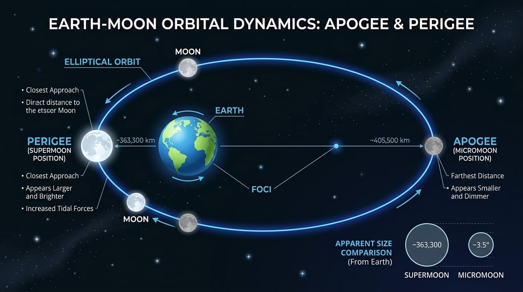 Diagram showing Moon orbit around Earth with apogee micromoon position