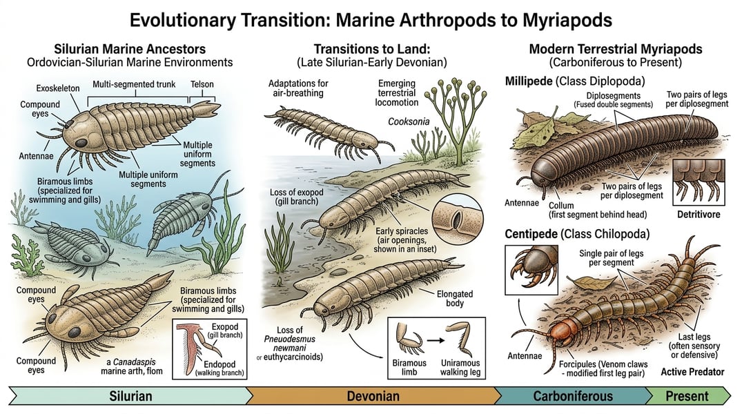 Evolutionary comparison of marine arthropods and modern millipedes