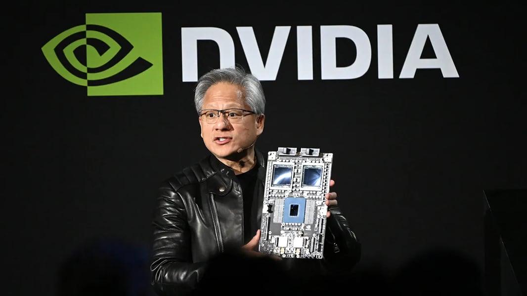Nvidia CEO Jensen Huang during AI earnings announcement as global AI infrastructure demand surges