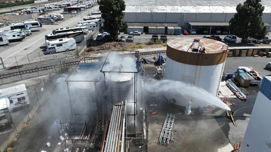 Emergency crews respond to unstable chemical tank threat in Garden Grove California