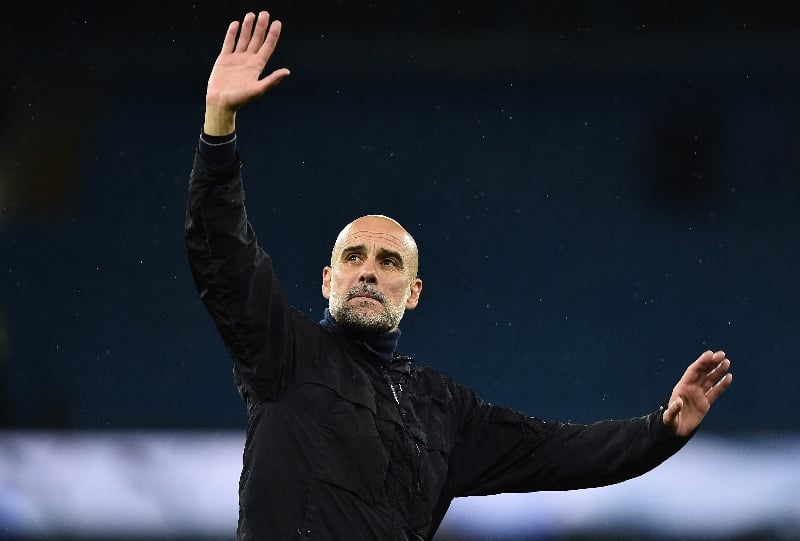 Pep Guardiola reacts during his final period as Manchester City manager