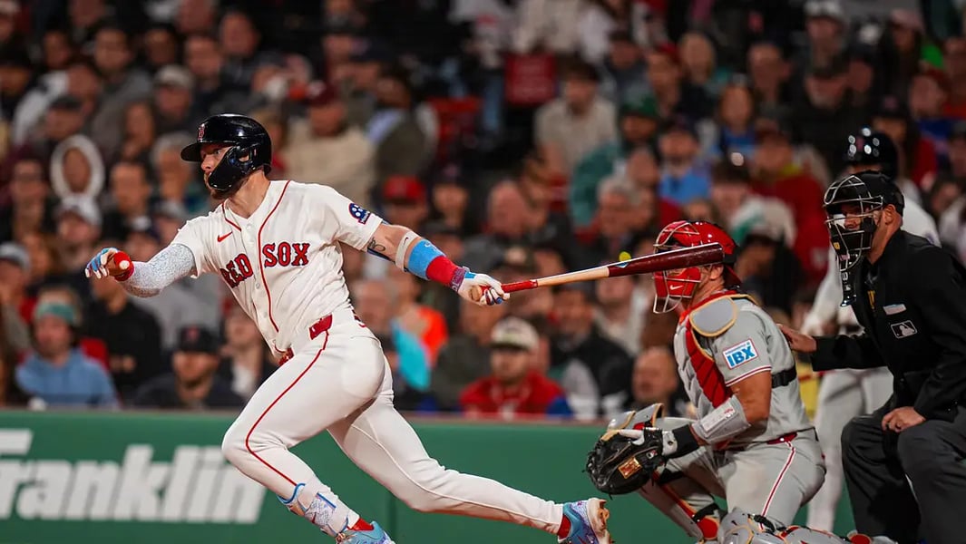 Boston Red Sox infield during lineup change with Marcelo Mayer stepping in at shortstop after Trevor Story injury