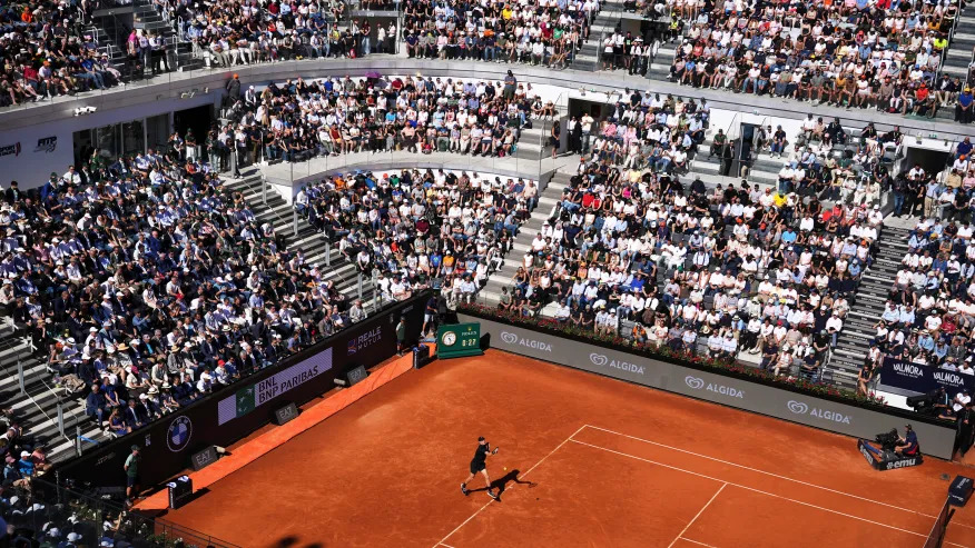 Sinner Dominates Pellegrino in Rome Masters Clash Jannik Sinner playing a forehand against Andrea Pellegrino during Italian Open 2026 match in Rome