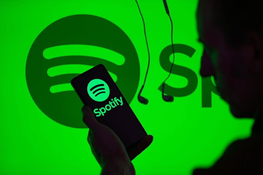 Close-up view of Spotify’s temporary disco-ball logo redesign