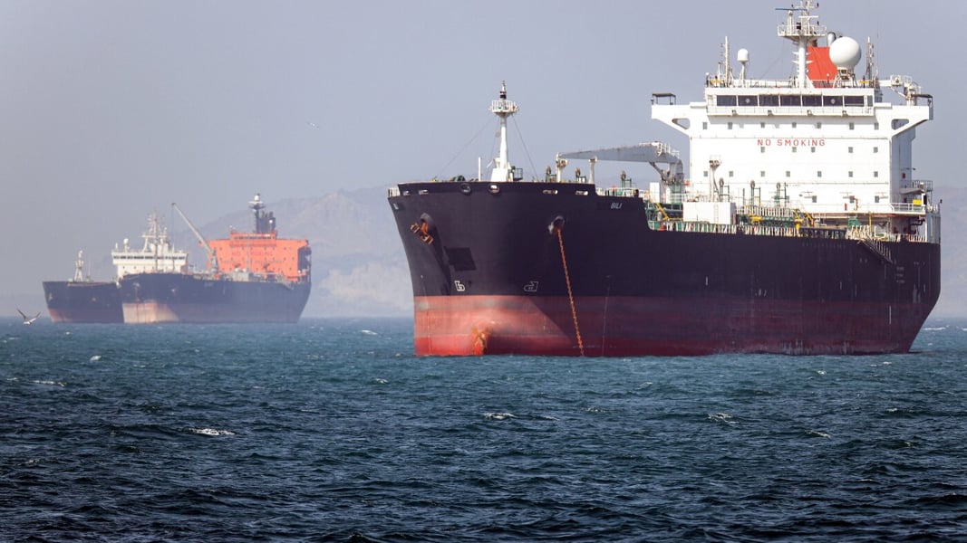 A tanker vessel anchored in the Strait of Hormuz off Bandar Abbas Iran during the US-Iran war May 2026