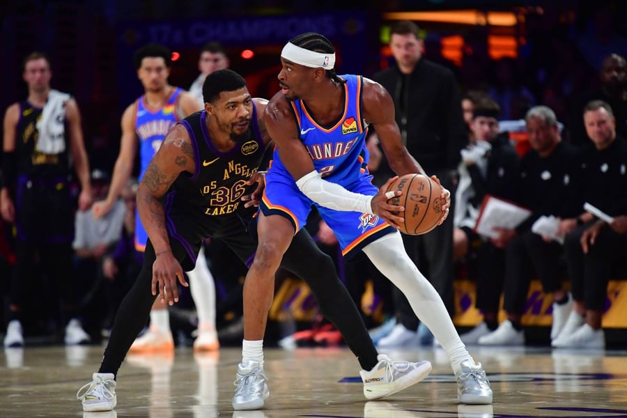 Shai Gilgeous-Alexander celebrates as Thunder eliminate Lakers in Game 4