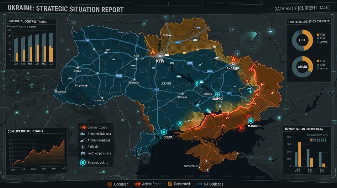Strategic map showing Ukraine war conflict zones and military regions