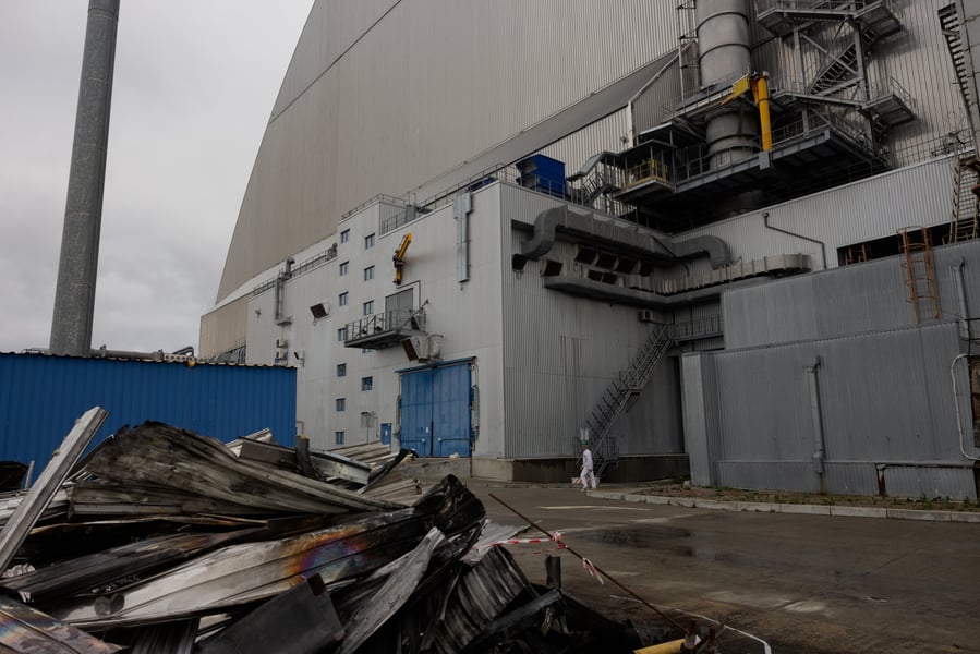 Damaged civilian infrastructure in Energodar after Ukrainian drone attack near Zaporizhzhia nuclear plant