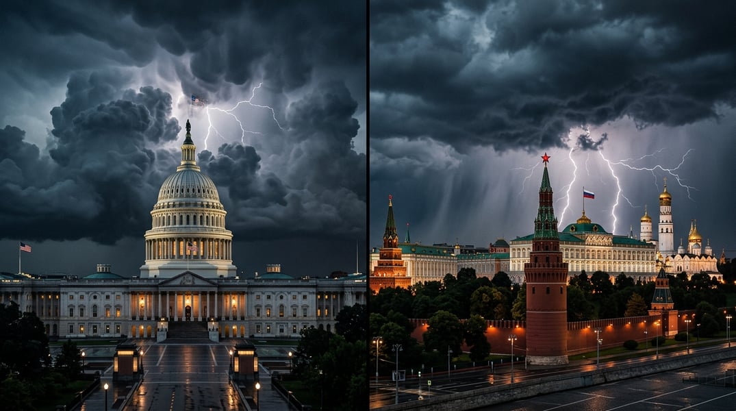 Washington and Moscow symbolic confrontation representing US Russia tensions