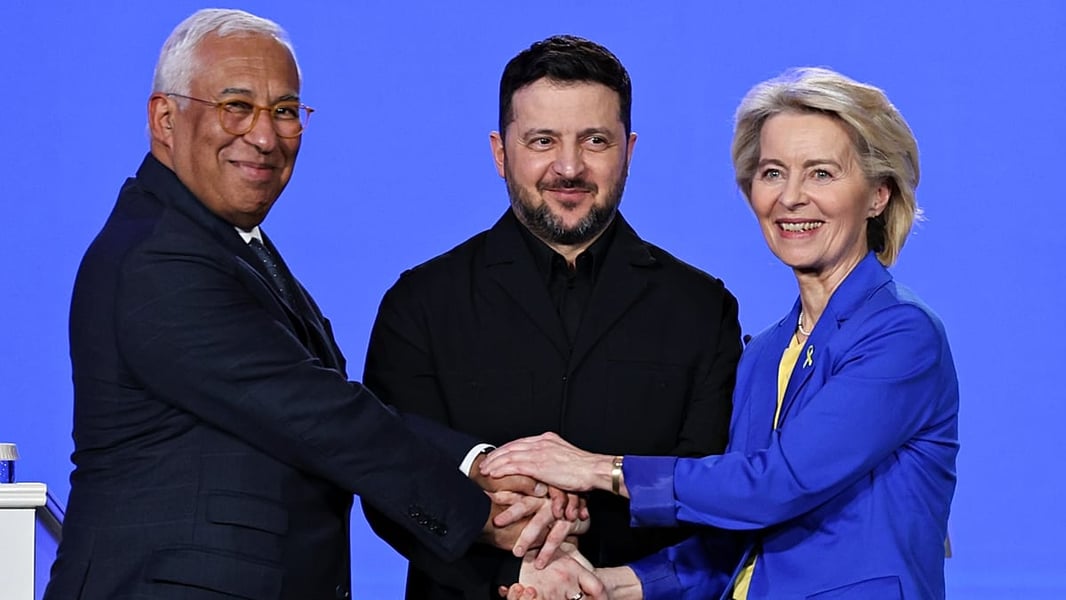 Ursula von der Leyen and EU leaders in Kyiv, Ukraine, on February 24, 2026, as the country marks the fourth anniversary of Russia's full-scale invasion